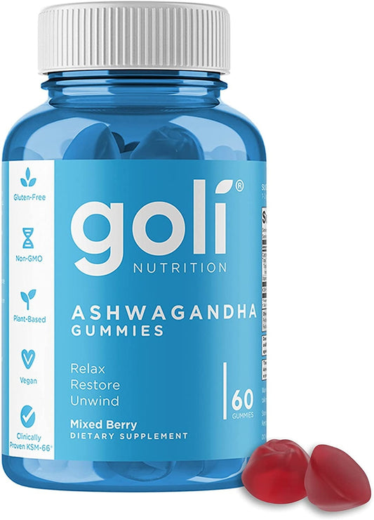  Goli Nutrition Ashwagandha Gummies, Mixed Berry Flavor, 60 Count, Stess Suppliment