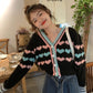 Heart Pattern Cardigan Sweater For Women Hit Color  Mujer Lantern Sleeve Single Breasted Crop Outerwear Autumn Tops - RB.